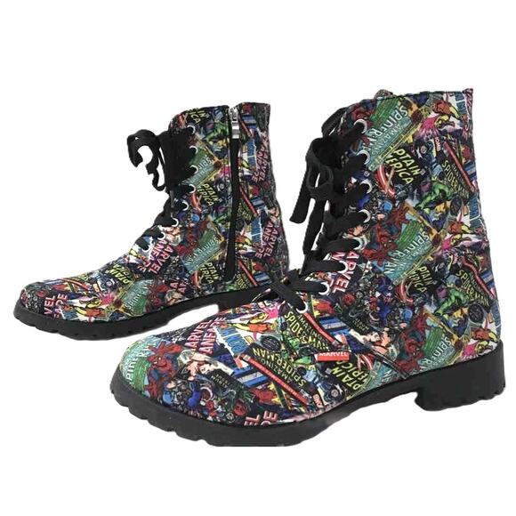 Marvel All Super Heroes Comic Print Combat Boots 10 - Picture 8 of 8